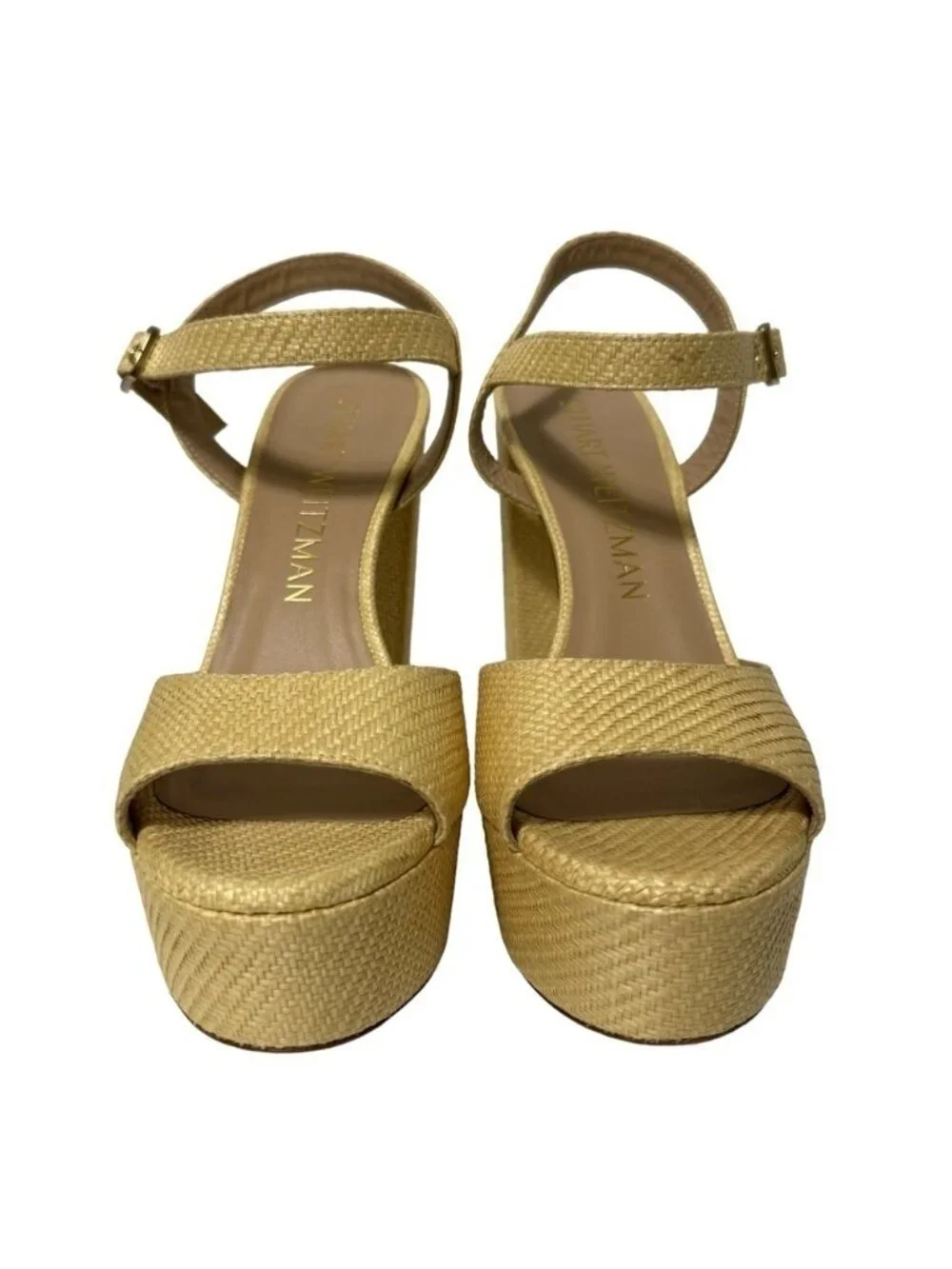NWT Stuart Weitzman Ryder 95 Tan Platform Sandal Wheat Textured Rafia Size 10